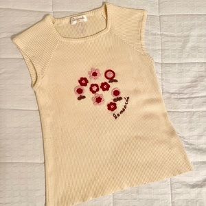Embroidered red and pink flowers tank top/shirt